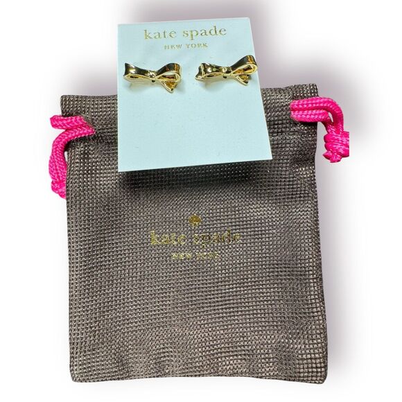 Kate Spade Classic Gold Bow Earrings Gold Filled 14k BNWT Boho Y2K Design - Picture 1 of 3